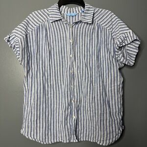 Draper‎ James RSVP Women's Size XS Linen Top Blue Striped Button Down Preppy